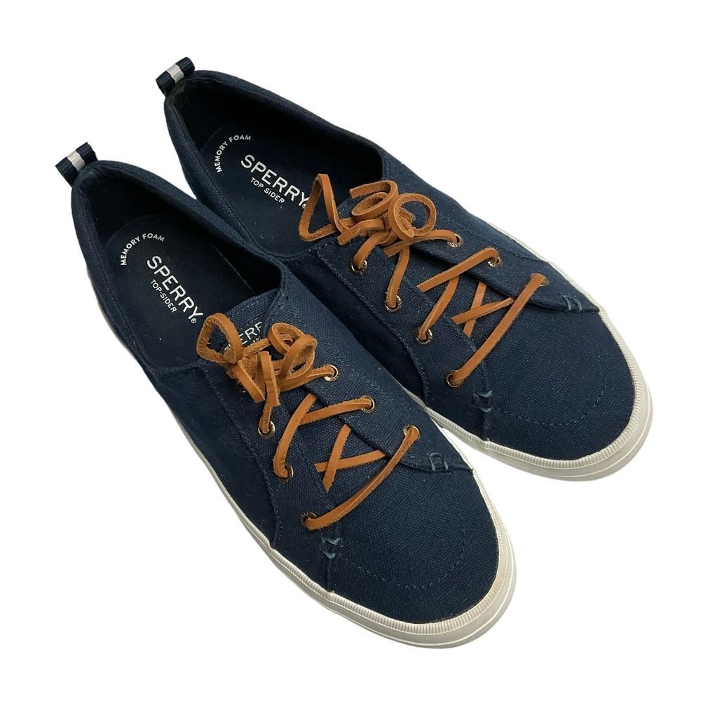 Sperry Shoes Women's Crest Vibe Sneakers Size 9.5‎ Blue Lace Up Canvas Casual